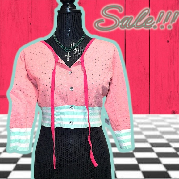 NWT: Unique Vintage - Pink Perforated Dandy Cardigan (SIZE MEDIUM) - Picture 8 of 9